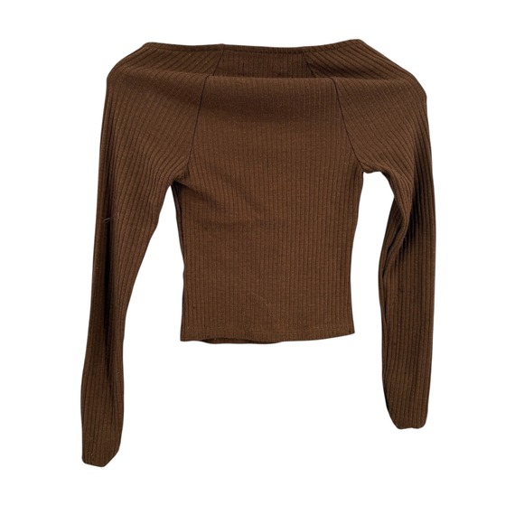 Urban Outfitters Brown Ribbed Knit Long Sleeve Square Neck Top Cropped XS - Picture 2 of 4